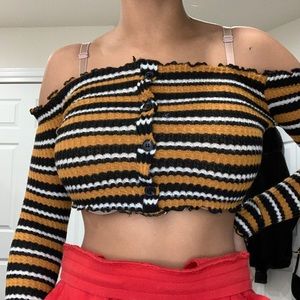 candy corn off the shoulder crop top